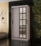 Kleiderschrank | Kaschmir | 5 Fächer | 2 Kleiderstangen | hochwertig Verarbeitet | schmal | 100 x 62 x 200 cm | Schiebetürenschrank | dekorative Spiegeltür