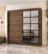 Kleiderschrank | Farbe: Walnuss Warmia | 10 Fächer | 2 Kleiderstangen | hochwertig Verarbeitet | 200 x 62 x 200 cm | Schiebetürenschrank | dekorative Spiegeltür