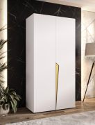 Kleiderschrank | 1 Fach | Farbe: Weiß | 1 Kleiderstange | Soft-Close-Funktion | 1 Meter breit | Griffe: Gold | ABS-Kanten | Maße: 100 x 52 x 202 cm