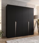 Drehtürenschrank | 4-Türig | Farbe: Schwarz | 2 Fächer | Soft-Close-Funktion | 2 Kleiderstangen | Griffe: Kaschmir | Maße: 200 x 52 x 202 cm | Kleiderschrank | ABS-Kanten