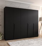 Kleiderschrank | Farbe: Schwarz | 5-Türig | 3 Fächer | Griffe: Schwarz | 3 Kleiderstangen| Soft-Close-Funktion | Maße: 250 x 52 x 202 cm | ABS-Kanten