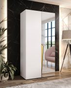 Kleiderschrank | 1 Spiegeltür | Farbe: Weiß | 1 Fach | Griffe: Gold | 1 Kleiderstange | 1 Meter breit | Soft-Close-Funktion | Maße: 100 x 52 x 202 cm