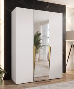 Drehtürenschrank / Kleiderschrank | Farbe: Weiß | 1 Spiegeltür | Griffe: Gold | 2 Fächer | Soft-Close | 2 Kleiderstangen | Maße: 150 x 52 x 202 cm | ABS