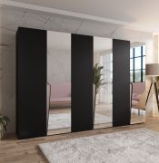 Drehtürenschrank | 3 Spiegeltüren | Farbe: Schwarz | Soft-Close | 3 Fächer | 3 Kleiderstangen | Griffe: Schwarz | Maße: 300 x 52 x 202 cm | Kleiderschrank