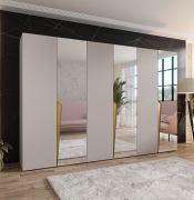 Drehtürenschrank | 3 Spiegeltüren | Farbe: Kaschmir | Soft-Close | 3 Fächer | 3 Kleiderstangen | Griffe: Kaschmir | Maße: 300 x 52 x 202 cm | Kleiderschrank