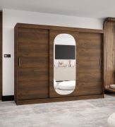 Schiebetürenschrank / Kleiderschrank | Farbe: Walnuss | 2,5 Meter breit | 10 Fächer | Tür mit ovalen Spiegel | zwei Kleiderstangen