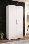 Drehtürenschrank / Kleiderschrank | 1 Meter breit | ABS-Kantenschutz | Griffe: Kaschmir | Farbe: Weiß | Maße: 100 x 52 x 202 cm | für Schlafzimmer