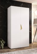 Drehtürenschrank / Kleiderschrank | 1 Meter breit | ABS-Kantenschutz | Griffe: Gold | Farbe: Weiß | Maße: 100 x 52 x 202 cm | für Schlafzimmer