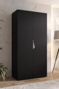 Drehtürenschrank / Kleiderschrank | 1 Meter breit | ABS-Kantenschutz | Griffe: Kaschmir | Farbe: Schwarz | Maße: 100 x 52 x 202 cm | für Schlafzimmer