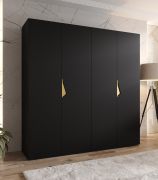 Drehtürenschrank | 2 Meter breit | 2 Kleiderstangen | Farbe: Schwarz | Griffe: Gold | Maße: 200 x 52 x 202 cm | Kleiderschrank | 2 Fächer | 4 Türen