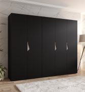 Kleiderschrank | 5-Türig | Farbe: Schwarz | 2,5 Meter breit | Griffe: Kaschmir | 3 Kleiderstangen | 3 Fächer | Maße: 250 x 52 x 202 cm | ABS-Kantenschutz