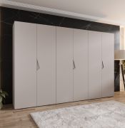 Drehtürenschrank | 6 Türen | Farbe: Kaschmir | 3 Kleiderstangen | Griffe: Kaschmir | 3 Fächer | Maße: 300 x 52 x 202 cm | Soft-Close-Funktion