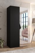 Kleiderschrank | 1 Spiegeltür | Farbe: Schwarz | 1 Fach | 1 Meter breit | Griffe: Schwarz | 1 Kleiderstange | Maße: 100 x 52 x 202 cm | Soft-Close-Funktion