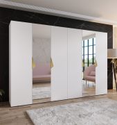 Drehtürenschrank / Kleiderschrank | Farbe: Weiß | 2 Spiegeltüren | 4 Fächer | Griffe: Gold | 4 Kleiderstangen | Maße: 300 x 52 x 202 cm | ABS-Kanten