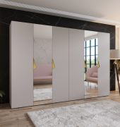 Drehtürenschrank / Kleiderschrank | Farbe: Kaschmir | 2 Spiegeltüren | 4 Fächer | Griffe: Gold | 4 Kleiderstangen | Maße: 300 x 52 x 202 cm | ABS-Kanten