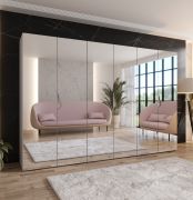 Schlafzimmerschrank mit Spiegel | 3 Fächer | Farbe: Kaschmir | 3 Kleiderstangen | Kleiderschrank | Griffe: Kaschmir | Maße: 300 x 52 x 202 cm | Soft-Close-Funktion