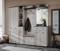 Garderobe | viel Stauraum | Farbe: Kaschmir / Schwarz | Spiegel | 2 Haken | Maße: 210 x 32 x 203 cm | 3 Schubladen | für den Vorraum