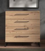Kommode mit vier Schubladen Crina 06, Farbe: Eiche Artisan, ABS-Kantenschutz, Griffe & Beine: Schwarz, Maße: 95 x 91,5 x 42 cm, für Wohnzimmer