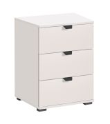 Schlichte Nachtkommode mit zwei Schubladen Pecini 02, Farbe: Weiß, ABS-Kantenschutz, Griffe & Beine: Schwarz, Maße: 63 x 45 x 40 cm, für Schlafzimmer