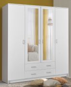 Neutraler Kleiderschrank mit zwei Schubladen Kovin 03, Farbe: Weiß, zwei Spiegeltüren, eine Kleiderstange, Maße: 205 x 160 x 52 cm, für Schlafzimmer