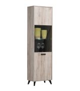 Vitrine mit fünf Fächer Vracar 03, Farbe: Eiche Grau / Schwarz, ein Glaseinlegeboden, Maße: 191,5 x 54 x 33 cm, Griffe & Beine: Schwarz, für Wohnzimmer