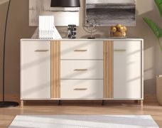 Kommode | Farbe: Kaschmir / Eiche Artisan | zwei Drehtüren | drei Schubladen | 164 x 40 x 90 cm | vier Fächer | Sideboard | für Wohnzimmer