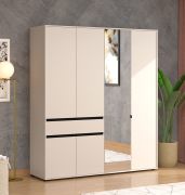 Kleiderschrank / Drehtürenschrank | Farbe: Kaschmir / Schwarz Matt | 1 Spiegeltür | 183 x 55 x 211 cm | eine Schublade | eine Kleiderstange | sechs Fächer