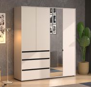 Kleiderschrank / Drehtürenschrank | Farbe: Kaschmir / Schwarz Matt | 1 Spiegeltür | 183 x 55 x 211 cm | drei Schubladen | eine Kleiderstange | vier Fächer
