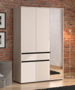 Kleiderschrank / Drehtürenschrank | Farbe: Kaschmir / Schwarz Matt | 1 Spiegeltür | 138 x 55 x 211 cm | eine Schublade | eine Kleiderstange | sechs Fächer