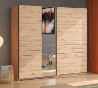 Schiebetürenschrank / Kleiderschrank | 2 Kleiderstangen | Farbe: Eiche Artisan | ABS-Kanten | Maße: 245 x 61 x 217,5 cm | 2 Fächer | für Schlafzimmer