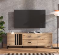 TV-Möbel / TV-Unterschrank | Farbe: Eiche Artisan | 2 Drehtüren | 2 Fächer | 132 x 40 x 52 cm | schwarze Griffe | zwei Schubladen | für Wohnzimmer