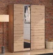 Schiebetürenschrank | Farbe: Eiche Artisan | 1 Spiegeltür | 2 Kleiderstangen | 2 Fächer | Kleiderschrank | ABS-Kanten | Maße: 145,5 x 60 x 217,5 cm