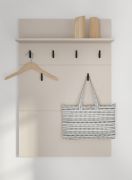 Garderobe | 6 Haken | Farbe: Kaschmir | ABS-Kanten | 1 Ablagefläche | Maße: 77 x 19,5 x 115 cm | Haken: Schwarz | für den Eingangsbereich