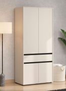 Kleiderschrank / Drehtürenschrank | Farbe: Kaschmir / Schwarz Matt | 2 Fächer | 93 x 55 x 211 cm | eine Schublade | eine Kleiderstange | vier Türen