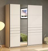 Schiebetürenschrank | Farbe: Kaschmir | 1 Spiegeltür | Maße: 195 x 61 x 217,5 cm | 2 Kleiderstangen | Kleiderschrank | 2 Fächer | ABS-Kanten