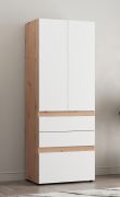 Kleiderschrank / Drehtürenschrank | Farbe: Eiche Artisan / Opak Weiß | 79 x 52 x 208 cm | drei Schubladen | eine Kleiderstange | zwei Türen