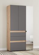 Kleiderschrank / Drehtürenschrank | 1 Spiegeltür | Farbe: Eiche Artisan / Graphitgrau | 117 x 52 x 208 cm | drei Schubladen | eine Kleiderstange | vier Fächer