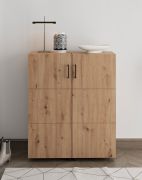 Schuhschrank | Farbe: Eiche Artisan | zwei Drehtüren | 92 x 33 x 113 cm | breit | 9 Schuhfächer | schwarze Griffe | kleiner Schrank | für den Vorraum
