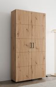Schuhschrank | Farbe: Eiche Artisan | zwei Drehtüren | 92 x 33 x 185 cm | breit | 15 Schuhfächer | schwarze Griffe | hoher Schrank | für den Vorraum