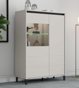 Vitrine | Farbe: Kaschmir | getöntes Glas | 93 x 40 x 135 cm | 1 Glastür | 1 Drehtür | breit | klein | sechs Fächer | für Wohnzimmer