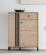 Kommode | Farbe: Eiche Artisan / Schwarz | eine Schublade | 87 x 40 x 110 cm | zwei Drehtüren | fünf Fächer | für den Vorraum