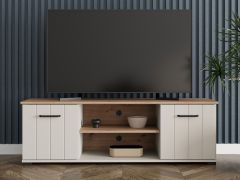 TV-Unterschrank | Farbe: Kaschmir / Eiche Artisan | 137 x 41 x 44 cm | zwei Kabeldurchführungen | vier Fächer | TV-Möbel | zwei Drehtüren | für Wohnzimmer