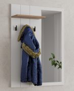 Garderobe | Farbe: Opak Weiß / Eiche Artisan | 3 Haken | 77 x 20 x 102 cm | 1 Ablagefläche | Spiegel | Landhaus Stil | für den Vorraum