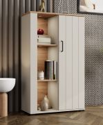 Kommode | Farbe: Kaschmir / Eiche Artisan | eine Drehtür | sechs Fächer | 128 x 20 x 24 cm | Highboard | ABS-Kantenschutz | für Wohnzimmer