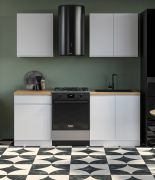 Küchenzeile / Küchenblock | Farbe: Weiß | 1,4 Meter breit | 4 Elemente | inkl. Frontblende | Soft-Close-Funktion | griffloses System | verstellbare Beine