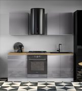 Küchenzeile / Küchenblock | Farbe: Grau | 2 Meter breit | 5 Elemente | inkl. Front- und Seitenblenden | Soft-Close-Funktion | griffloses System | schlichtes Design