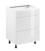 Küchenunterschrank | 3 Schubladen | Farbe: Weiß | Soft-Close Funktion | 60 x 47 x 82 cm | hochglanzlackiert | verstellbare Beine | griffloses System