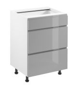 Küchenunterschrank | 3 Schubladen | Farbe: Grau | Soft-Close Funktion | 60 x 47 x 82 cm | hochglanzlackiert | verstellbare Beine | griffloses System