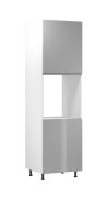 Küchenschrank | Farbe: Grau | 2 Drehtüren | 4 Fächer | Soft-Close Funktion | 60 x 58 x 212 cm | hochglanzlackiert | griffloses System | für Einbau eines Backofen