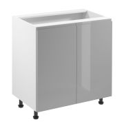 Küchenunterschrank | 2 Drehtüren | Farbe: Grau | Soft-Close Funktion | 80 x 47 x 82 cm | 2 Fächer | hochglanzlackiert | verstellbare Beine | griffloses System